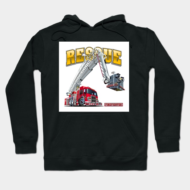 Cartoon Fire Truck Hoodie by Mechanik